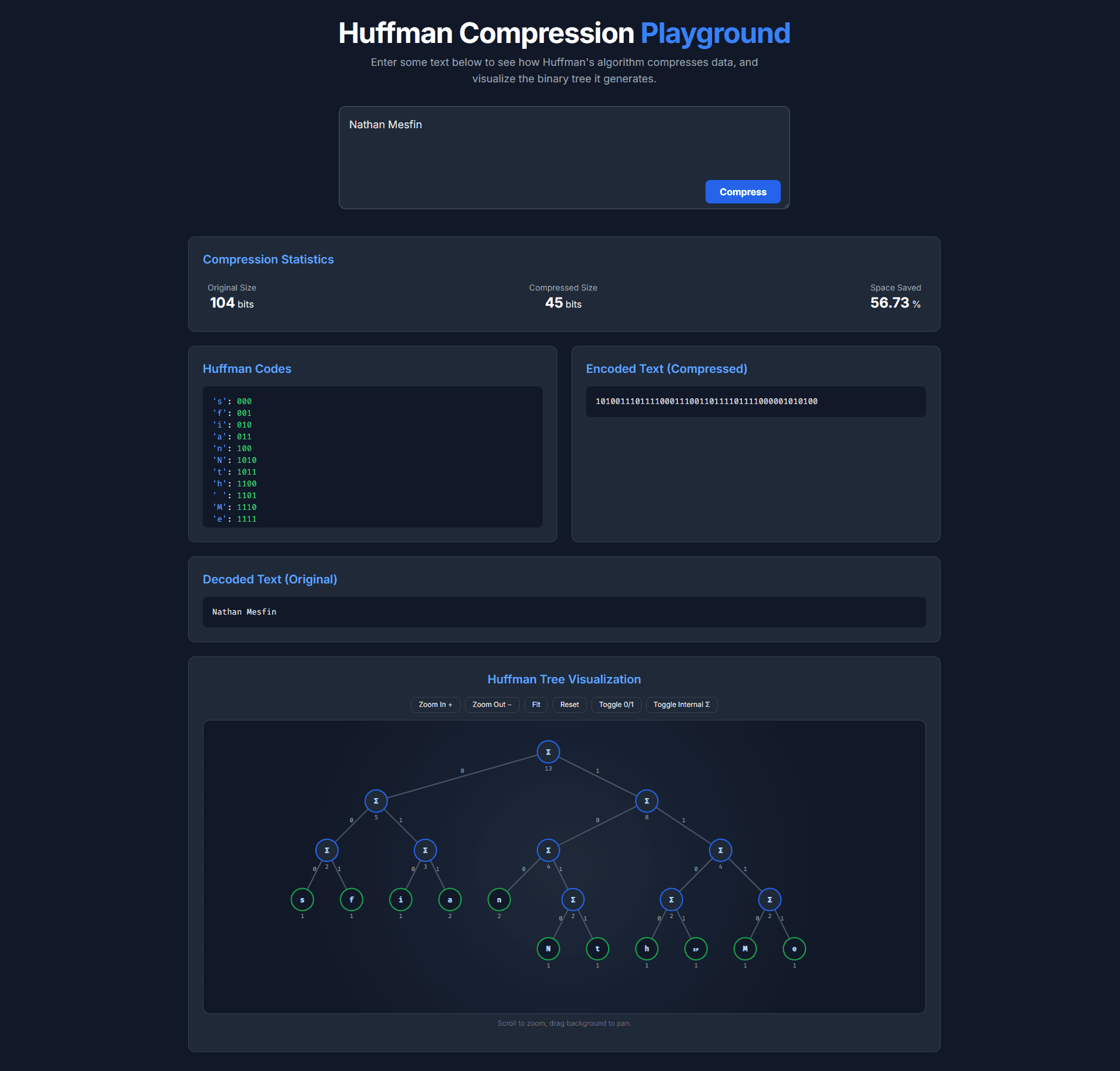 Compression Playground: Huffman Coding